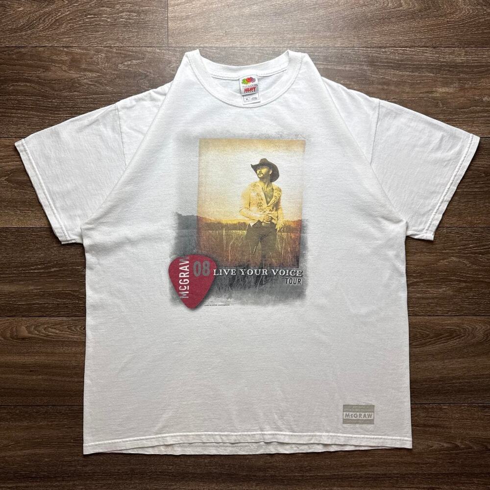 White 2008 Tim McGraw Live Your Voice Tour Graphic Tee